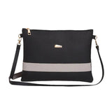 PU Leather Stripe Zipper Handbag Crossbody Messenger Bag