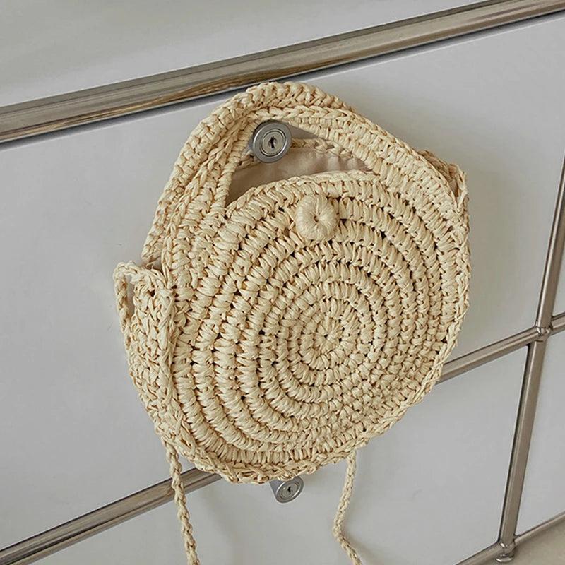 Vacation Straw Round Bags For Women Summer Crossbody Bag Rattan Beach Bags