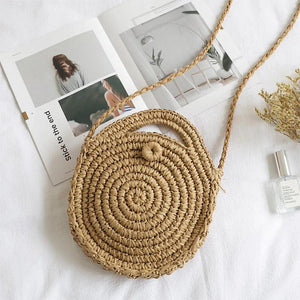Summer Round Straw Bag For Women Rattan Shoulder Messenger Bag