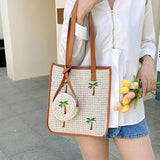 Summer Coconut Embroidery Shoulder Bag Straw Woven Women Totes Bag