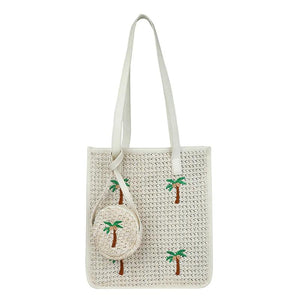 Summer Coconut Embroidery Shoulder Bag Straw Woven Women Totes Bag