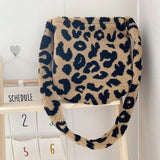 Leopard Print Crossbody Bag Plush Winter Shoulder Handbag Soft Messenger Purse