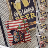 Women Owl Printed Canvas Tote Beach Bag Single Shoulder B