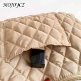 Women Cotton-padded Rhombic Lattice Handbag Large Capacity Tote Solid Color
