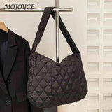 Women Cotton-padded Rhombic Lattice Handbag Large Capacity Tote Solid Color