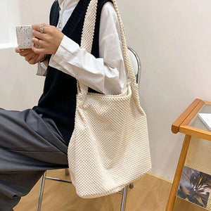 Corduroy Shoulder Bag for Women Large Capacity Handbag SolidColor Tote