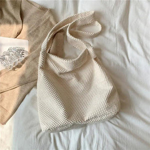 Corduroy Shoulder Bag for Women Large Capacity Handbag SolidColor Tote