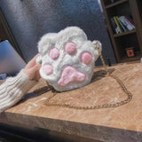 Sweet Girl Shoulder Bag Plush Cat Paw Metal Chain Messenger Bags