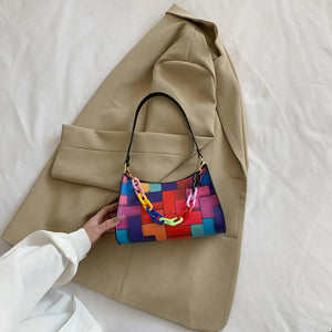 Geometric Leather Clutch Bag Underarm Chain