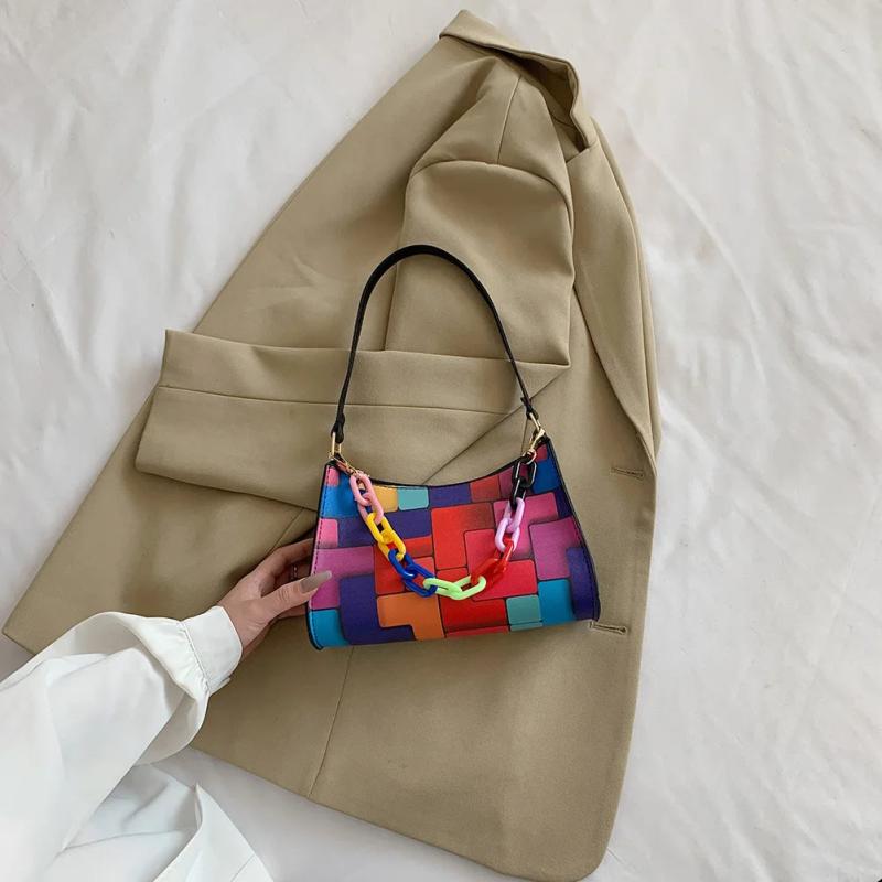 Geometric Leather Clutch Bag Underarm Chain