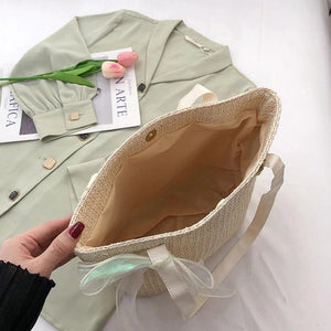 Beach Tote Bag Shoulder Bag Handbag Large Capacity Weave Lace Bow Handbag