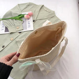 Beach Tote Bag Shoulder Bag Handbag Large Capacity Weave Lace Bow Handbag