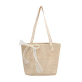 Beach Tote Bag Shoulder Bag Handbag Large Capacity Weave Lace Bow Handbag