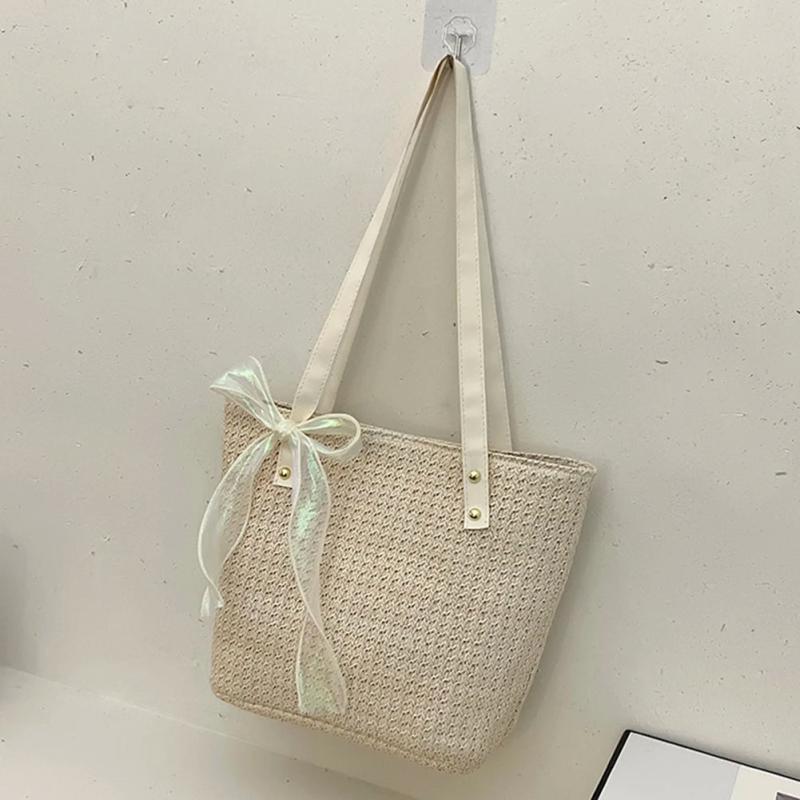 Beach Tote Bag Shoulder Bag Handbag Large Capacity Weave Lace Bow Handbag