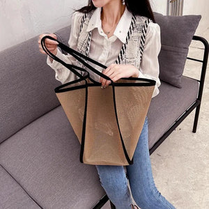 Transparent Hollow Shoulder Bag Mesh Totes Summer Beach Handbag