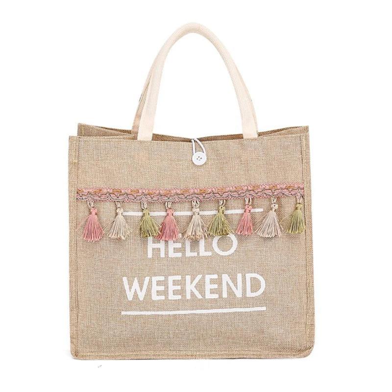 Summer Beach Bag For Women Linen Totes Handbags Large Capacity