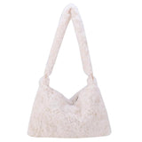 Retro Warm Shoulder Handbag Fluffy Soft Plush Zipper Tote for Women