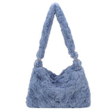 Retro Warm Shoulder Handbag Fluffy Soft Plush Zipper Tote for Women