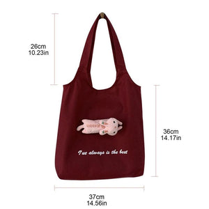 Canvas Tote Bag with Inside Pocket, Letter Design