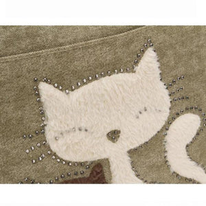 Cat Canvas Handbag Girls Ladies Large Capacity Casual Zipper Shoulder Bag