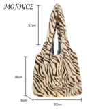 Leopard Cow Pattern Retro Handheld Shopping Bag Soft Fluffy Large Capacity