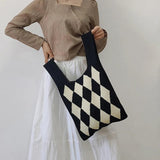 Plaid Large Capacity Woven Bag for Women Casual Top Handle Bags
