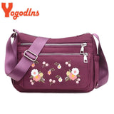 Embroidered Shoulder Women's Bag Nylon Floral Crossbody Bag