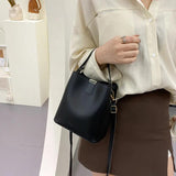 Small Bucket Bags Top Handle Handbags PU Leather Shoulder Messenger