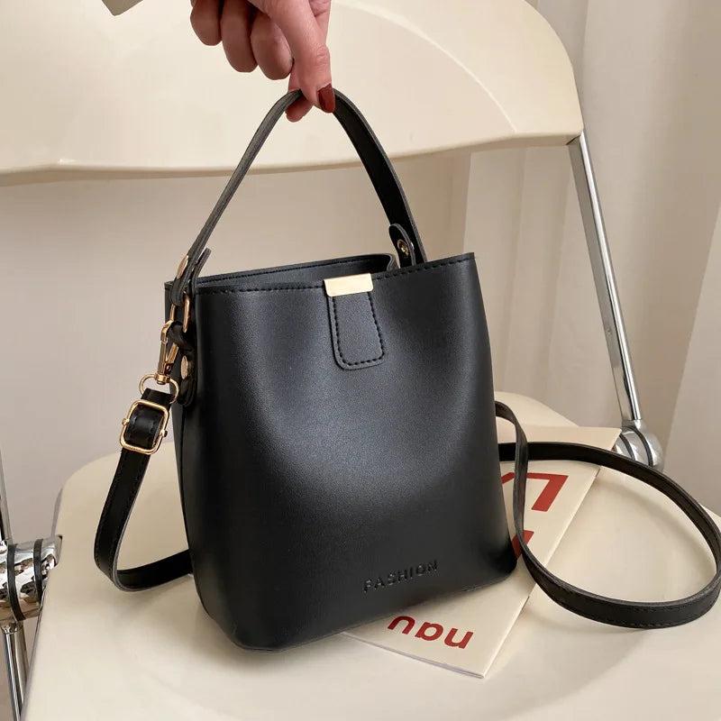 Small Bucket Bags Top Handle Handbags PU Leather Shoulder Messenger