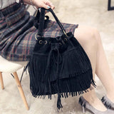 Faux Suede Fringe Women Bag Messenger Tassel Shoulder Handbags