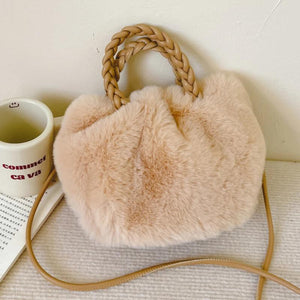 Soft Plush Shoulder Handbag Women Clutch - Fluffy Solid Shopper Travel