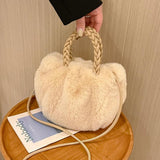 Soft Plush Shoulder Handbag Women Clutch - Fluffy Solid Shopper Travel