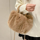 Soft Plush Shoulder Handbag Women Clutch - Fluffy Solid Shopper Travel