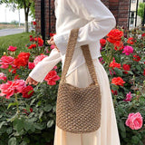 Women Straw Shoulder Bucket Bag Beach Holiday Handbag
