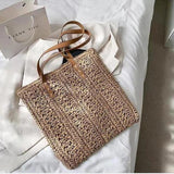 Summer Vacation Casual Tote Square Hollow Straw Beach Bag Woven Shoulder Bag