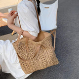 Summer Vacation Casual Tote Square Hollow Straw Beach Bag Woven Shoulder Bag