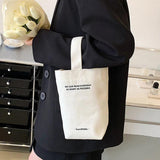 Women's Canvas Shoulder Bag Letters Printing Ladies Casual Handbag Totes