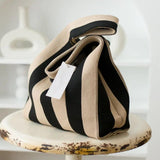 Japanese Candy Wool Knitting Women Handbag Striped Tote Bag