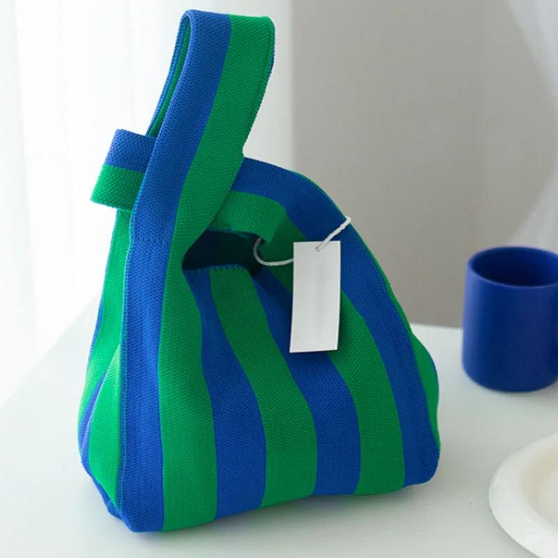Japanese Candy Wool Knitting Women Handbag Striped Tote Bag