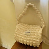 Female Bubble Flower Hand Bag Casual Tote Cotton Canvas Satchel