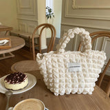 Female Bubble Flower Hand Bag Casual Tote Cotton Canvas Satchel