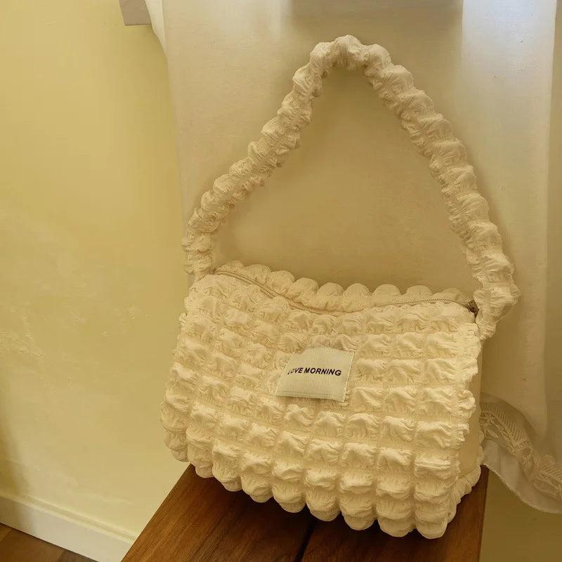 Female Bubble Flower Hand Bag Casual Tote Cotton Canvas Satchel