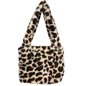 Lady Soft Leopard Totes Fluffy Plush Messenger Bag Women Book Shoulder Bags