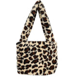 Lady Soft Leopard Totes Fluffy Plush Messenger Bag Women Book Shoulder Bags