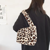 Lady Soft Leopard Totes Fluffy Plush Messenger Bag Women Book Shoulder Bags