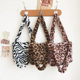 Lady Soft Leopard Totes Fluffy Plush Messenger Bag Women Book Shoulder Bags