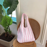 Plaid Underarm Shoulder Bag Space Cotton Puff Handbag Purse Female Travel