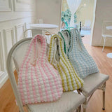Plaid Underarm Shoulder Bag Space Cotton Puff Handbag Purse Female Travel