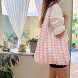 Plaid Underarm Shoulder Bag Space Cotton Puff Handbag Purse Female Travel