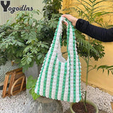 Plaid Underarm Shoulder Bag Space Cotton Puff Handbag Purse Female Travel
